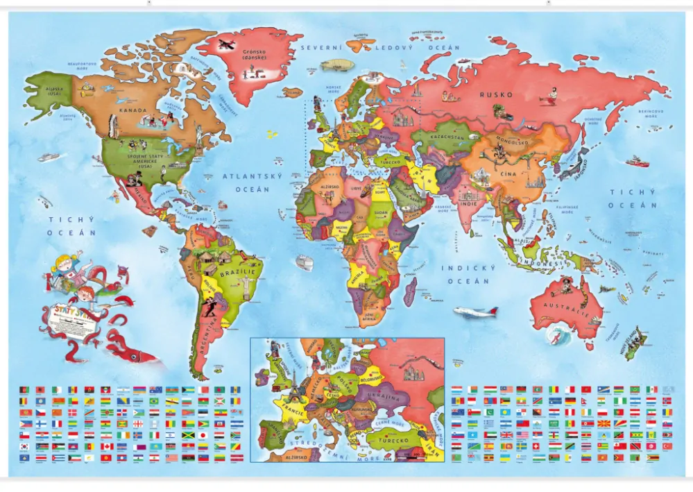 ILUSTROVANÁ MAPA STÁTŮ SVĚTA PRO MALÉ CESTOVATELE