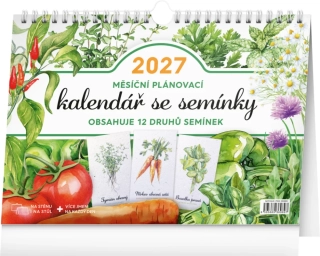 KALENDÁŘ 2027 MĚSÍČNÍ, PLÁNOVACÍ SE SEMÍNKY, STOLNÍ